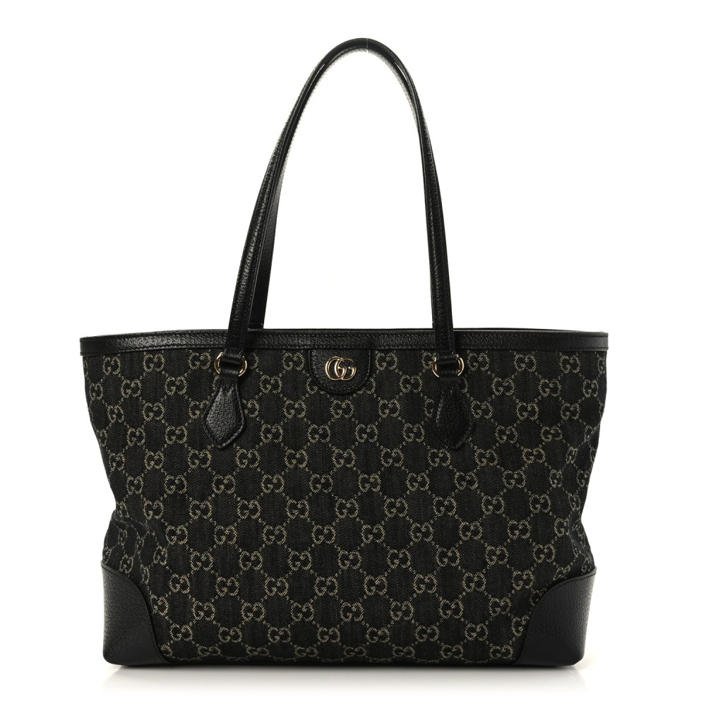 Jacquard Black Denim GG Monogram Medium Ophidia Shopping Tote Black Ivory