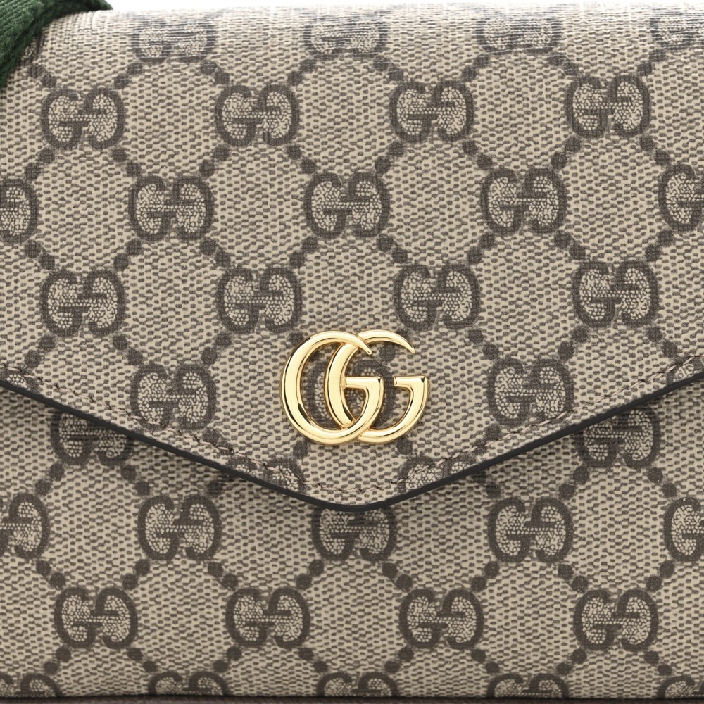 GG Supreme Monogram Textured Dollar Calfskin Web Mini Ophidia Envelope Shoulder Bag Beige Ebony New Acero