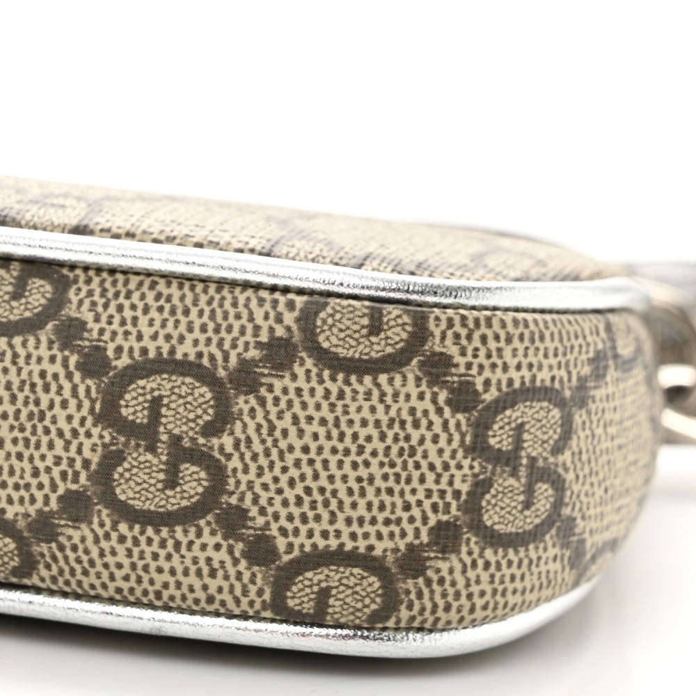 GG Supreme Monogram Lame Textured Dollar Calfskin Mini Ophidia Chain Bag Beige Ebony Silver