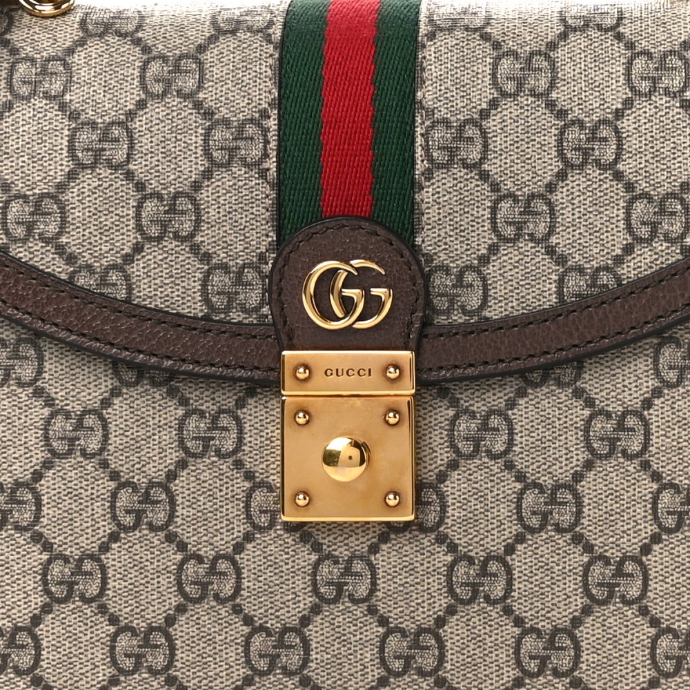 GG Supreme Monogram Textured Dollar Calfskin Web Small Ophidia Padlock Top Handle Bag Beige Ebony New Acero