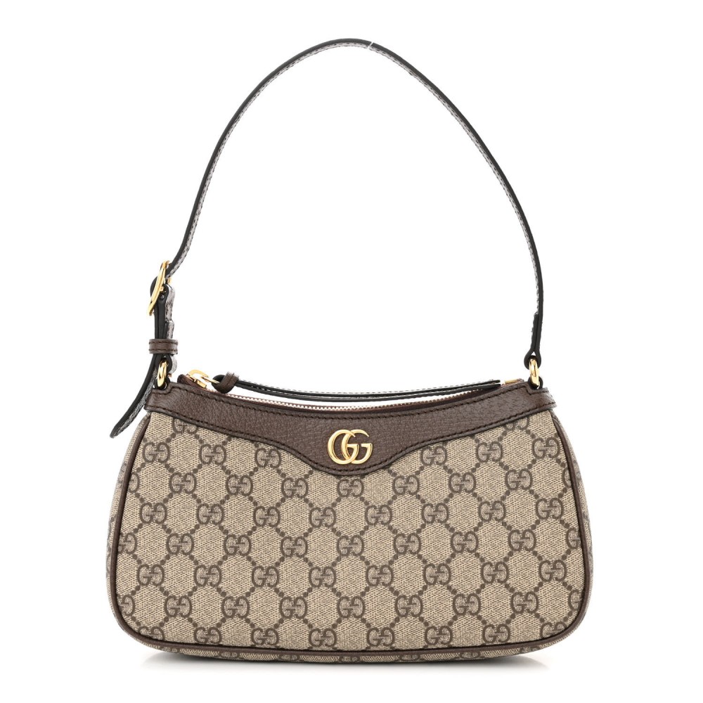 GG Supreme Monogram Textured Dollar Calfskin Small Ophidia Hobo Beige Ebony New Acero