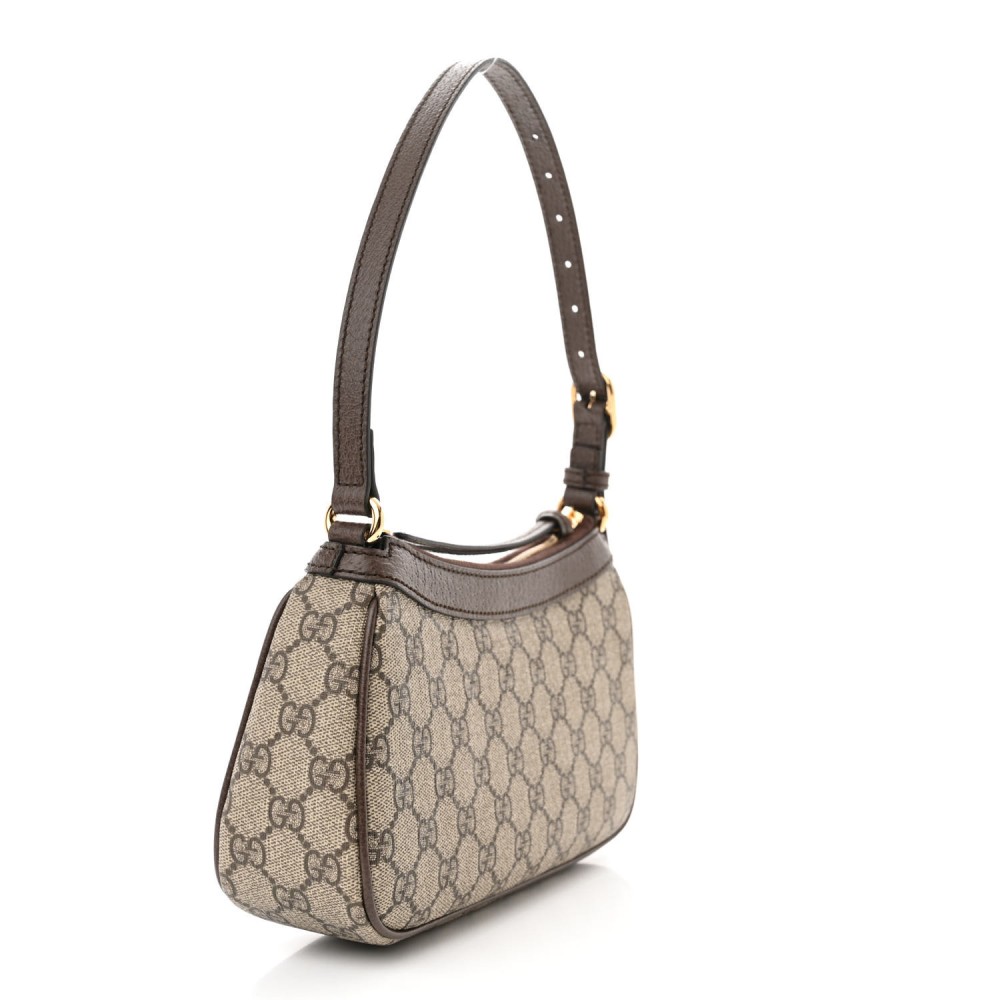 GG Supreme Monogram Textured Dollar Calfskin Small Ophidia Hobo Beige Ebony New Acero