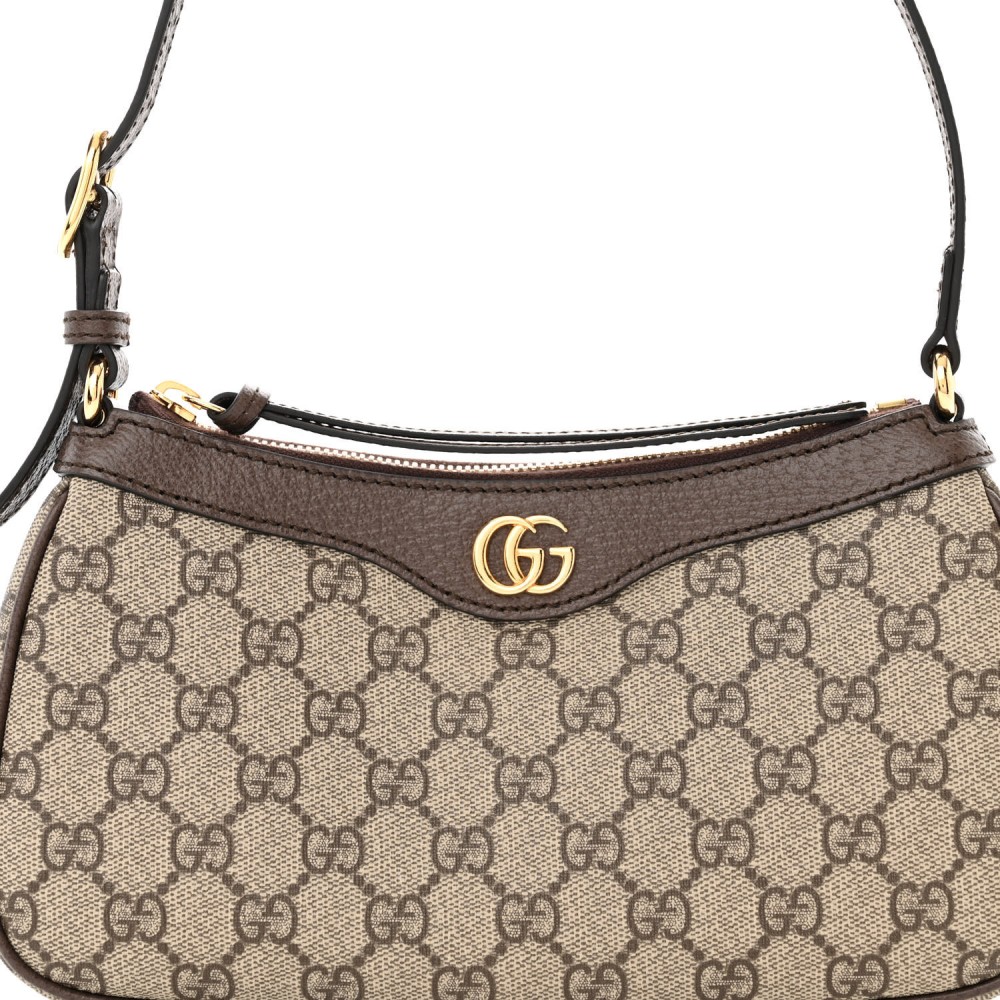 GG Supreme Monogram Textured Dollar Calfskin Small Ophidia Hobo Beige Ebony New Acero