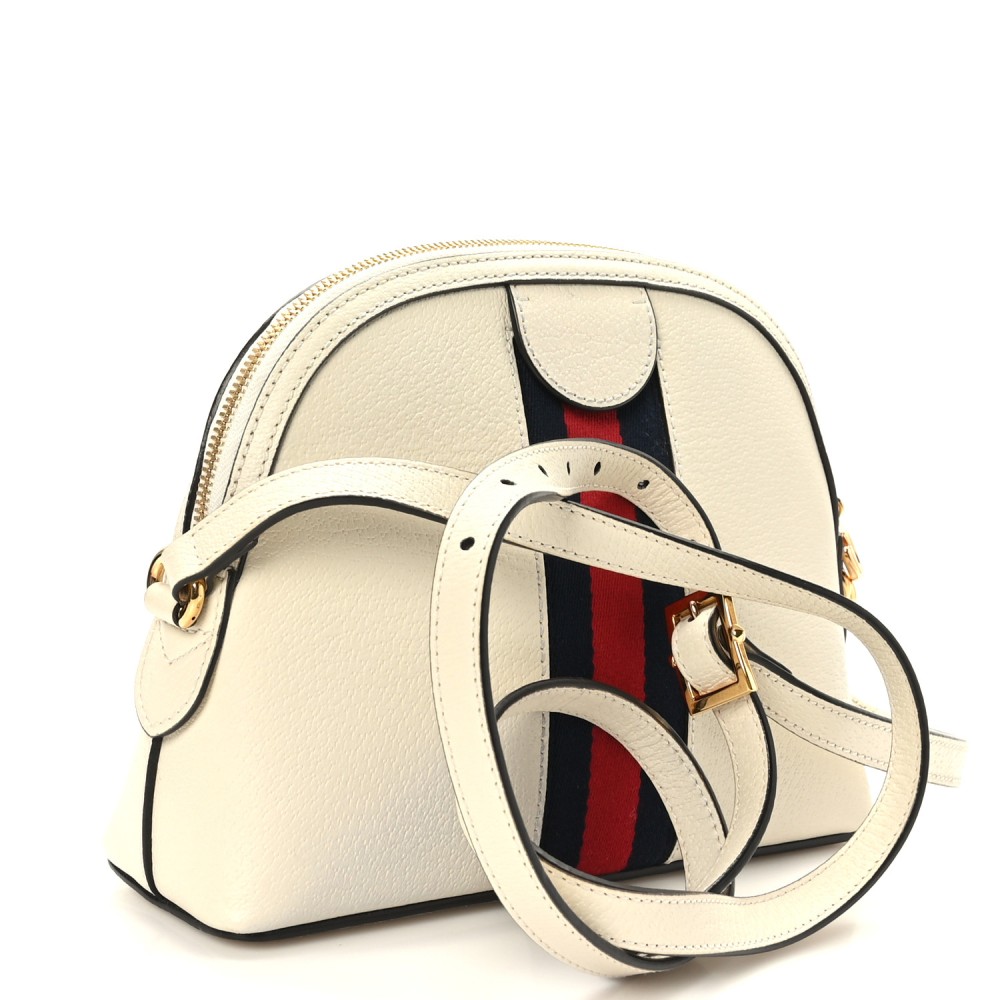 Textured Dollar Calfskin Web Small Ophidia Dome Shoulder Bag Mystic White