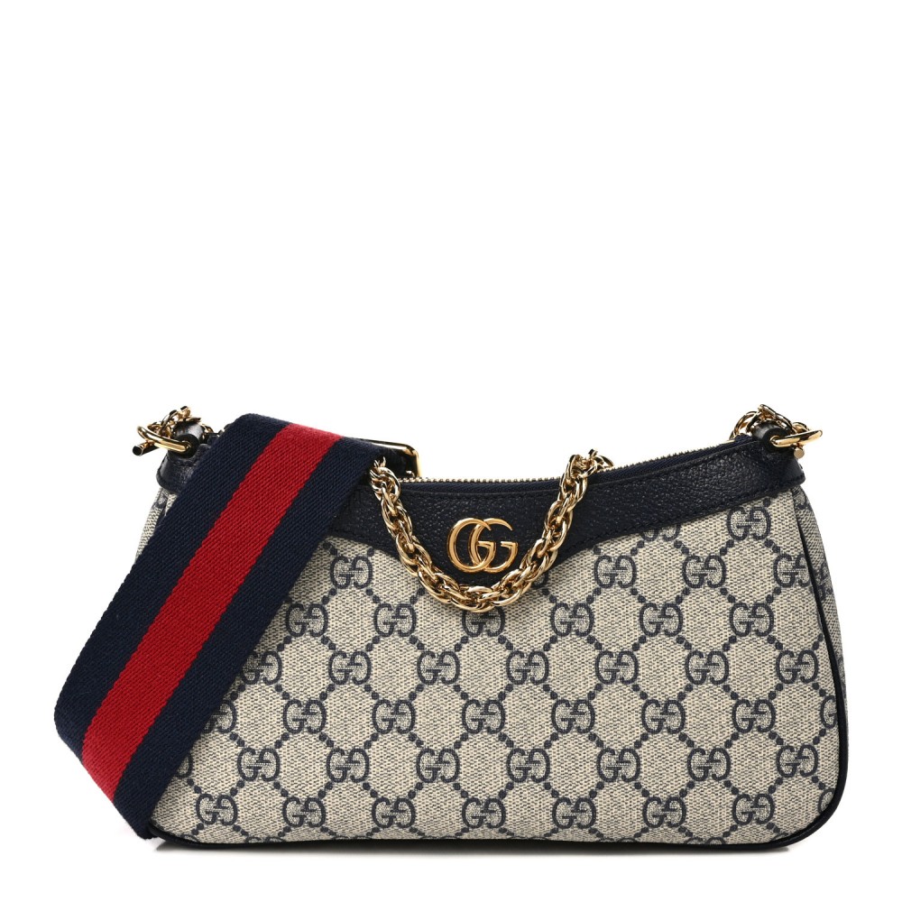 GG Supreme Monogram Textured Dollar Calfskin Web Small Ophidia GG Handbag Beige Blue