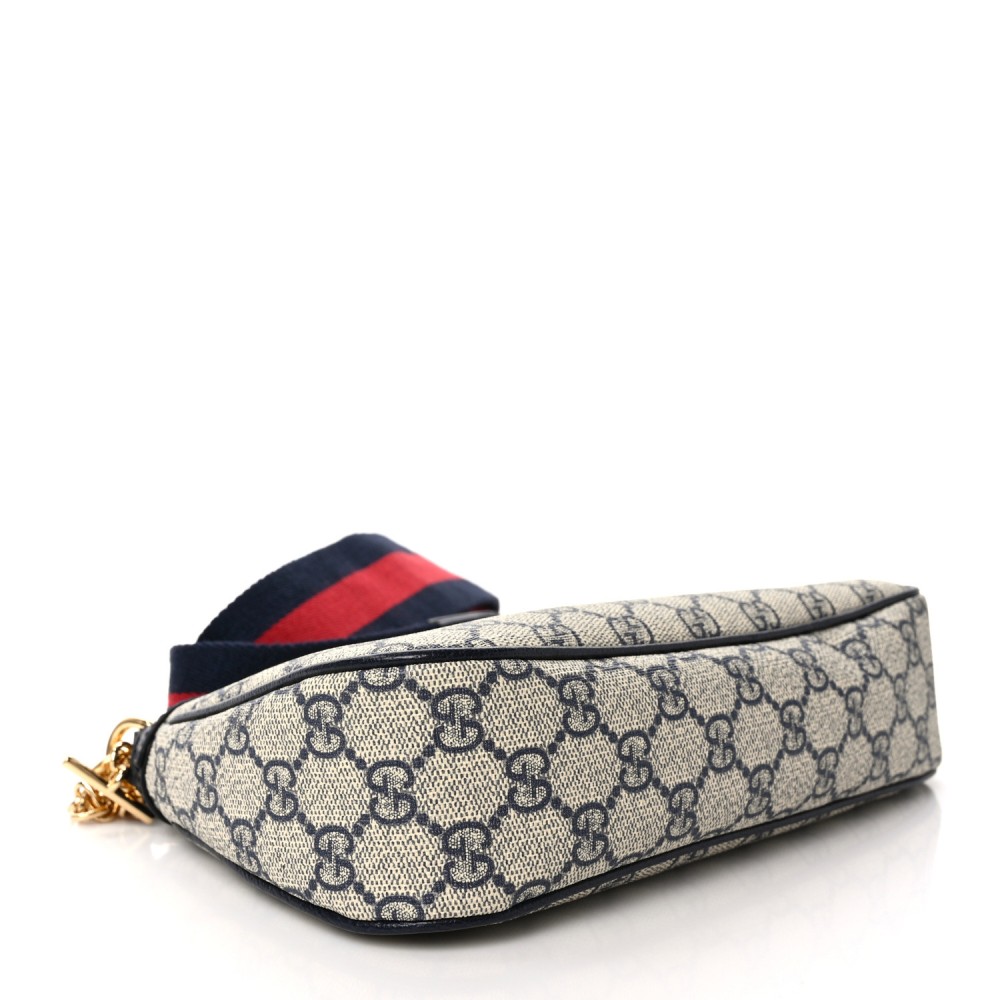 GG Supreme Monogram Textured Dollar Calfskin Web Small Ophidia GG Handbag Beige Blue