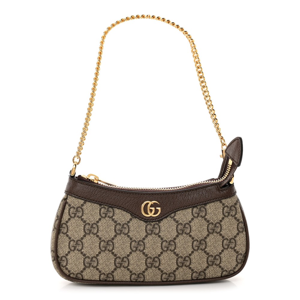 GG Supreme Monogram Textured Dollar Calfskin Mini Ophidia Chain Bag Beige Ebony