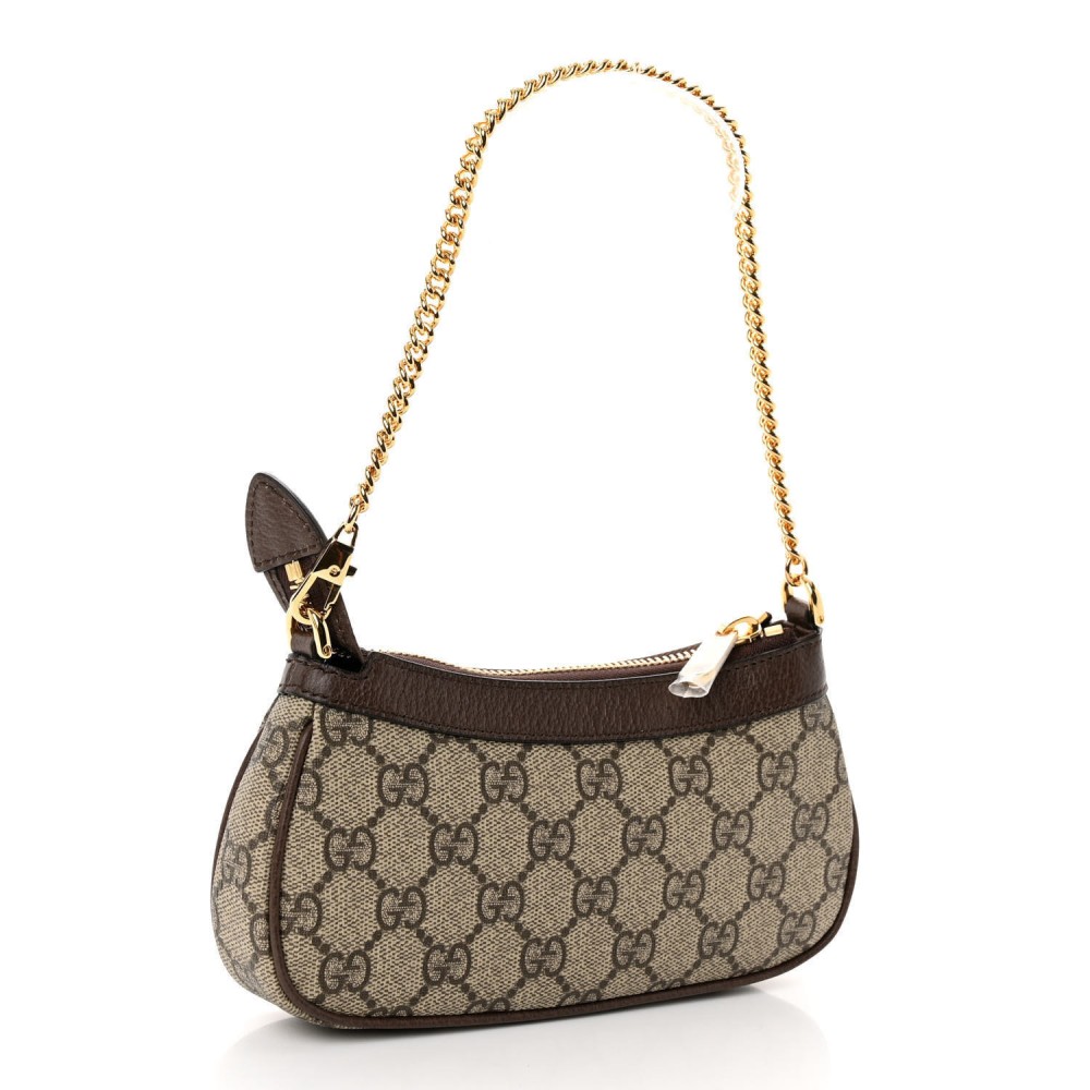 GG Supreme Monogram Textured Dollar Calfskin Mini Ophidia Chain Bag Beige Ebony