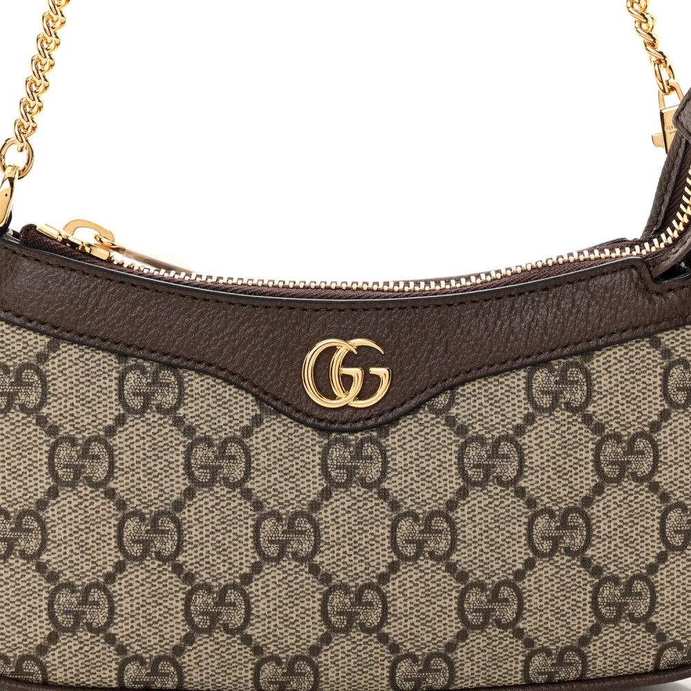 GG Supreme Monogram Textured Dollar Calfskin Mini Ophidia Chain Bag Beige Ebony