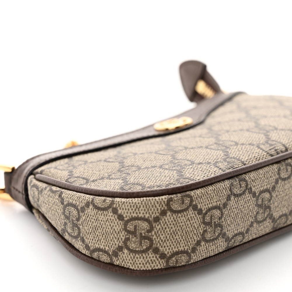 GG Supreme Monogram Textured Dollar Calfskin Mini Ophidia Chain Bag Beige Ebony