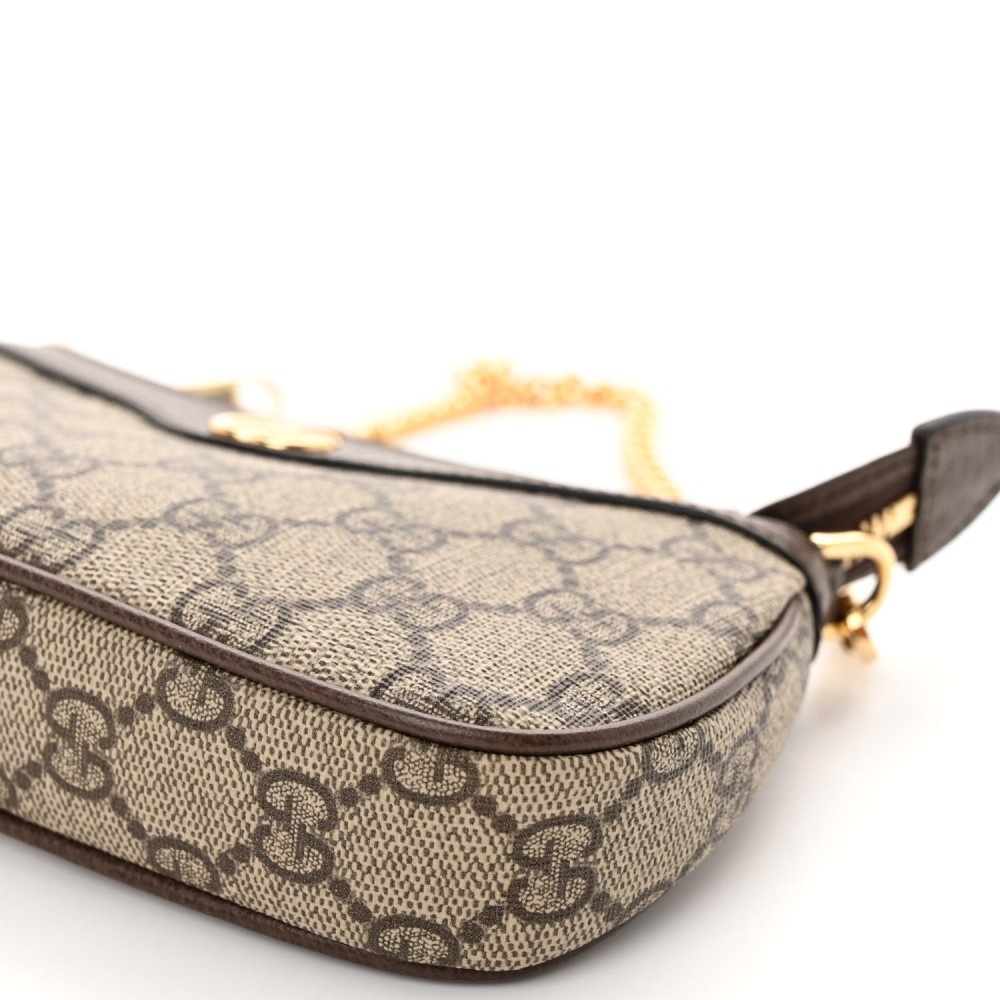 GG Supreme Monogram Textured Dollar Calfskin Mini Ophidia Chain Bag Beige Ebony