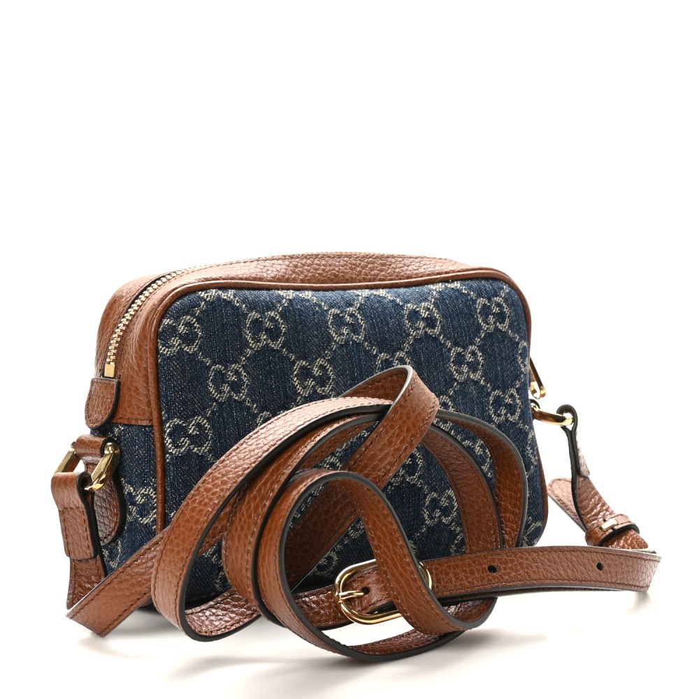 New Denim GG Monogram Dollar Calfskin Mini Ophidia Shoulder Bag Blue Tea Cuir Epilog