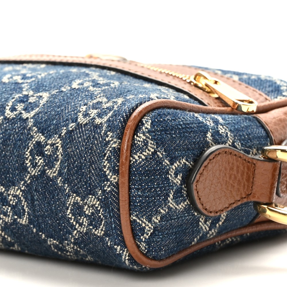 New Denim GG Monogram Dollar Calfskin Mini Ophidia Shoulder Bag Blue Tea Cuir Epilog