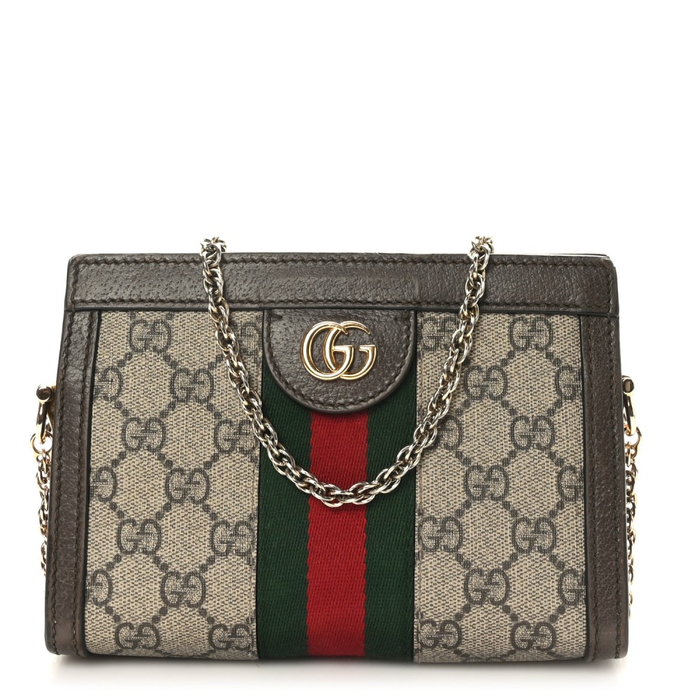 GG Supreme Monogram Textured Dollar Calfskin Web Mini Ophidia Chain Shoulder Bag Beige Ebony New Acero