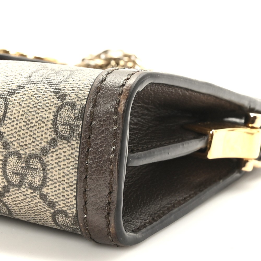 GG Supreme Monogram Textured Dollar Calfskin Web Mini Ophidia Chain Shoulder Bag Beige Ebony New Acero