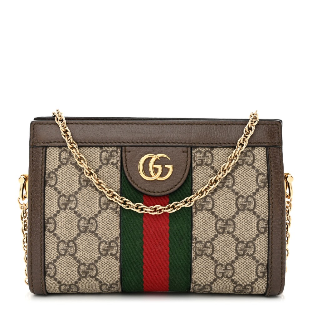 GG Supreme Monogram Textured Dollar Calfskin Web Mini Ophidia Chain Shoulder Bag Beige Ebony New Acero