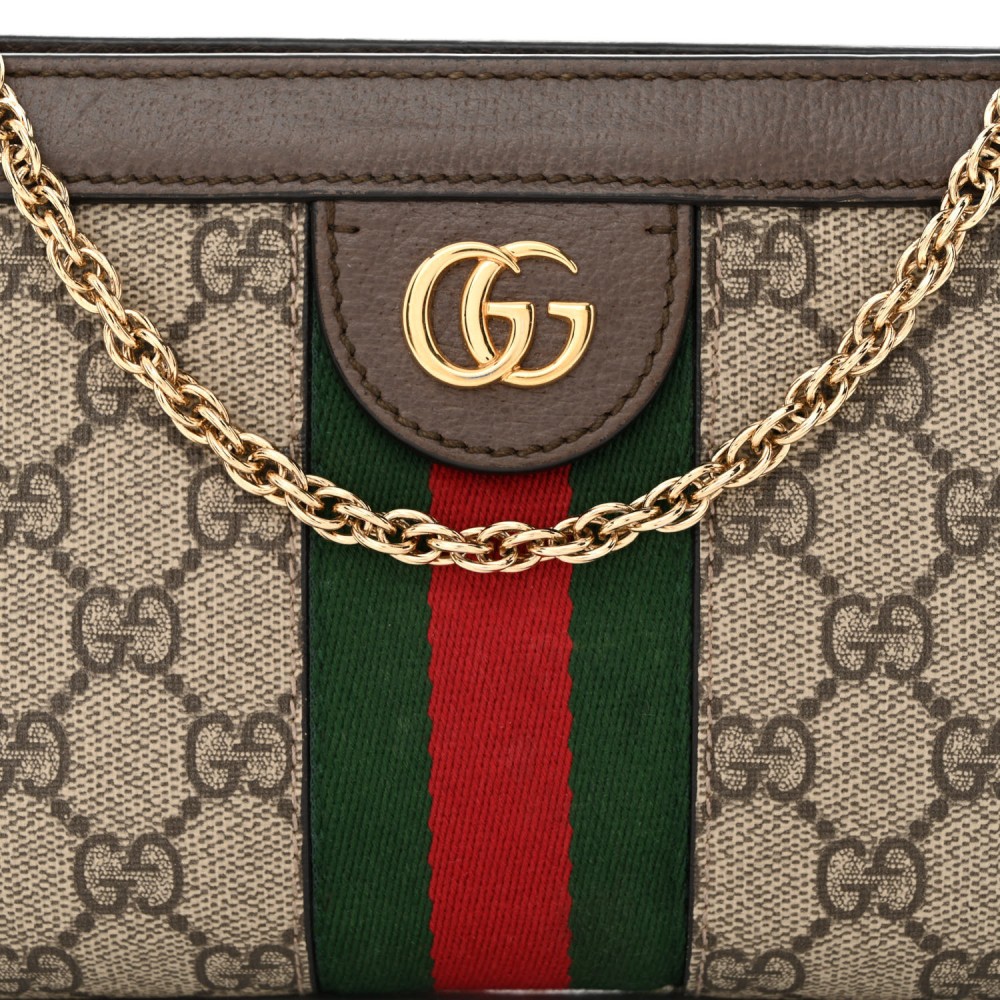 GG Supreme Monogram Textured Dollar Calfskin Web Mini Ophidia Chain Shoulder Bag Beige Ebony New Acero