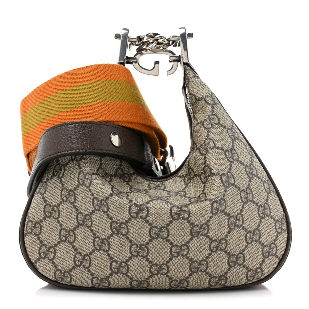 GG Supreme Monogram Textured Calfskin Web Small Attache Shoulder Bag Beige Ebony New Acero