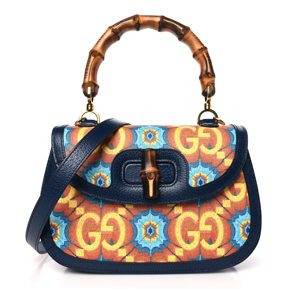 Calfskin Kaleidoscope Medium Bamboo 1947 Top Handle Bag Blue Orange Multicolor Blue Agata