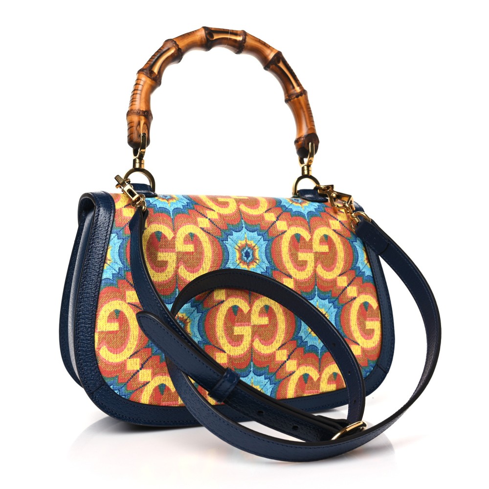 Calfskin Kaleidoscope Medium Bamboo 1947 Top Handle Bag Blue Orange Multicolor Blue Agata