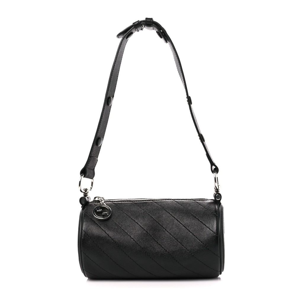 Sakai Be Green Calfskin Diagonal Stitched Mini Blondie Barrel Shoulder Bag Black