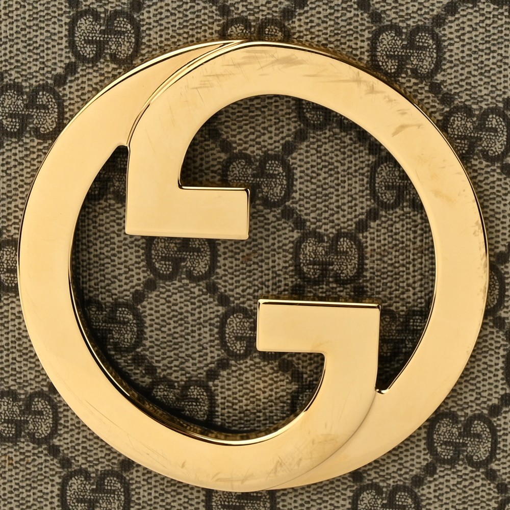 GG Supreme Monogram Textured Dollar Calfskin Web Medium Blondie Top Handle Shoulder Flap Bag Beige Ebony New Acero