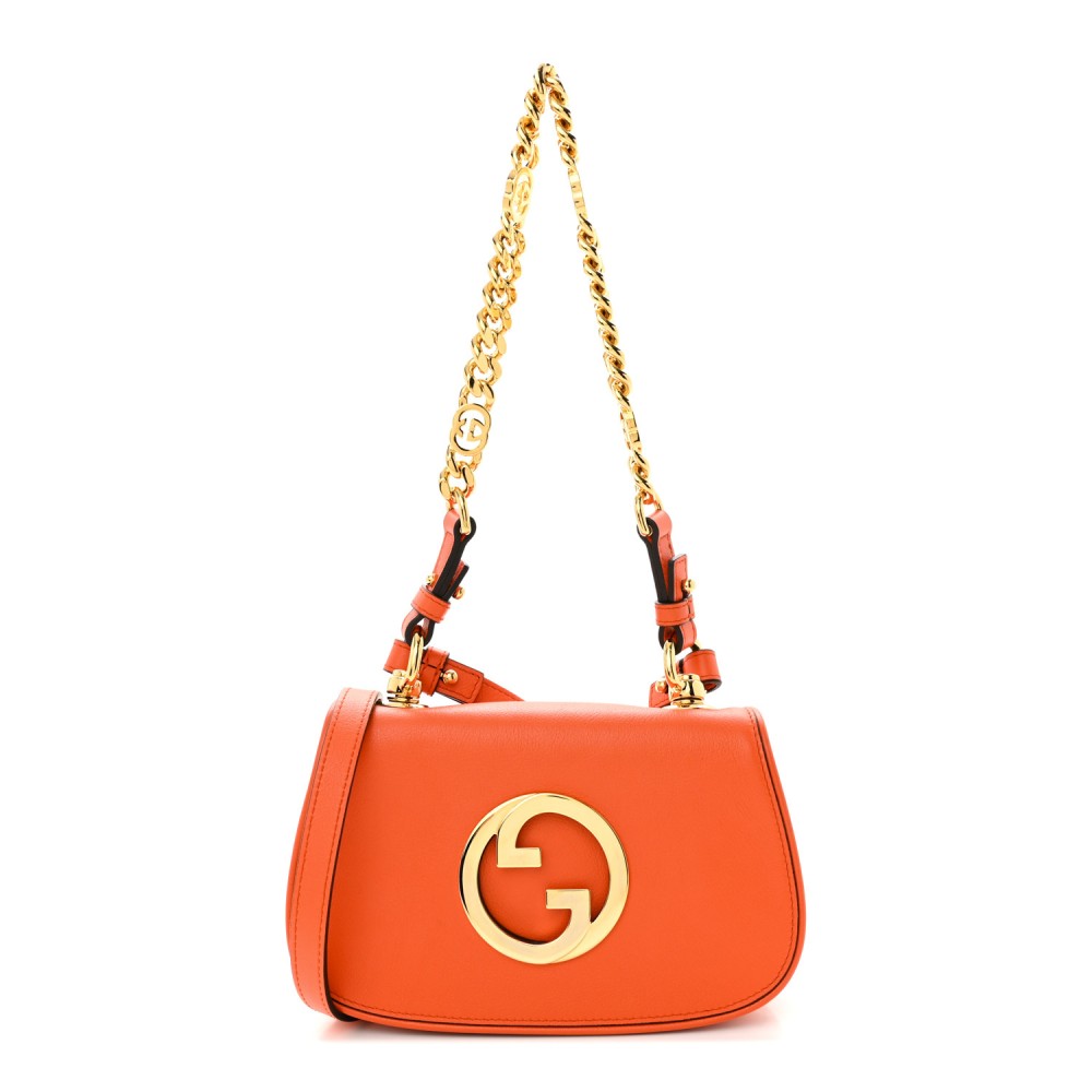 Roxy Calfskin Mini Blondie Chain Shoulder Flap Bag Deep Orange