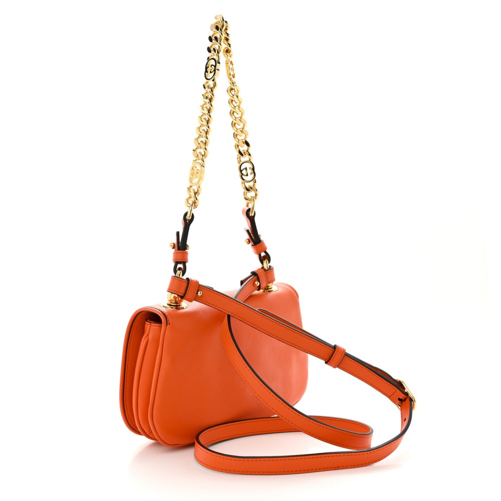 Roxy Calfskin Mini Blondie Chain Shoulder Flap Bag Deep Orange