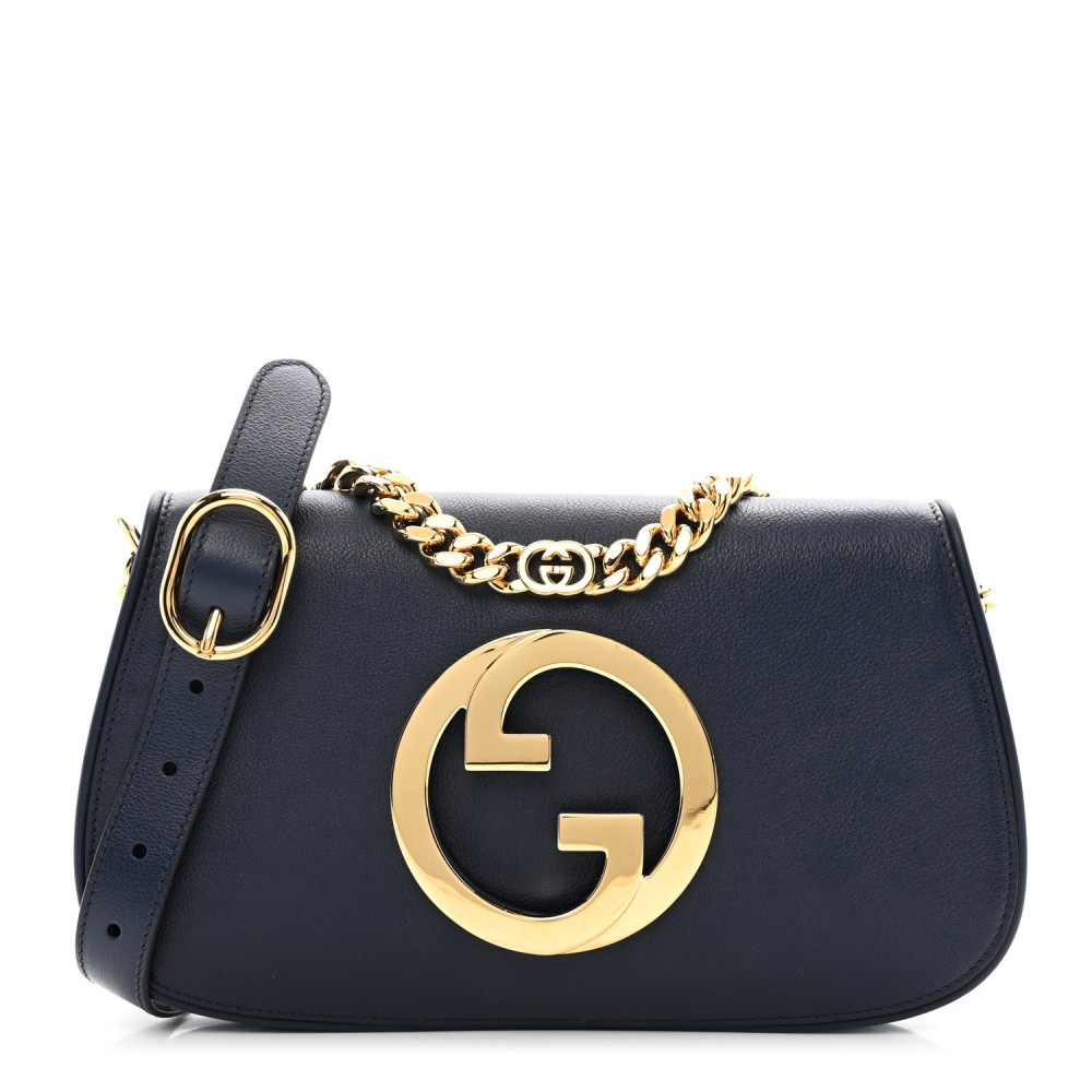 Roxy Calfskin Blondie Chain Shoulder Flap Bag Blue Agata