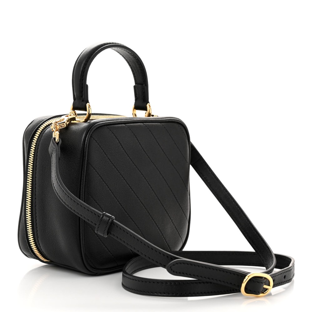 Sakai Be Green Calfskin Diagonal Stitched Blondie Top Handle Bag Black