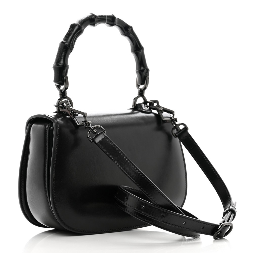 Boarded Dyana Lux Calfskin Web Monochrome Small Bamboo 1947 Top Handle Bag Black