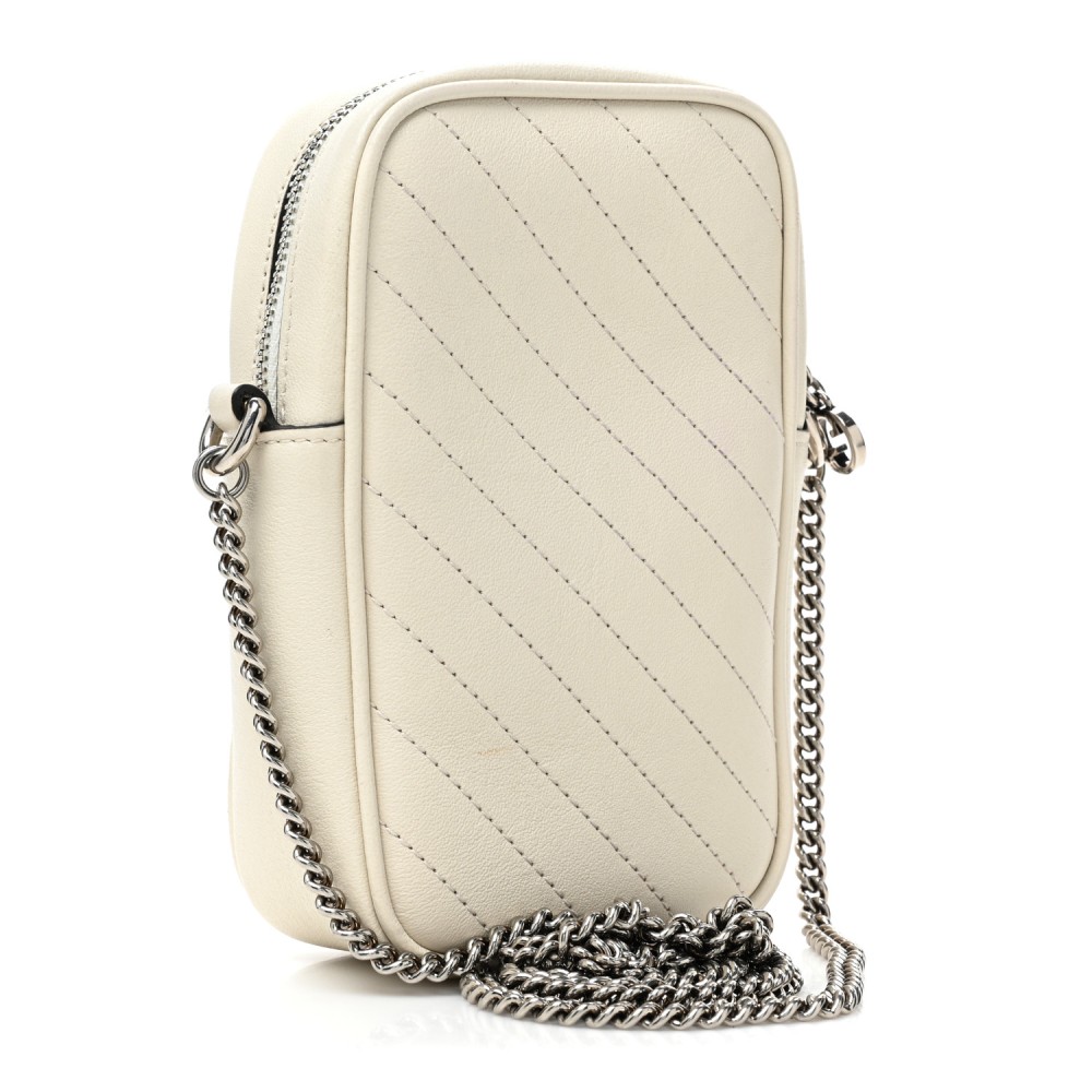 Sakai Be Green Calfskin Diagonal Stitched Mini Blondie Vertical Shoulder Bag Mystic White