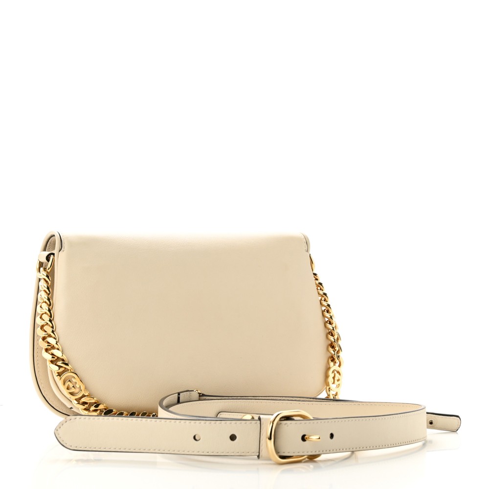 Roxy Calfskin Blondie Chain Shoulder Flap Bag Mystic White