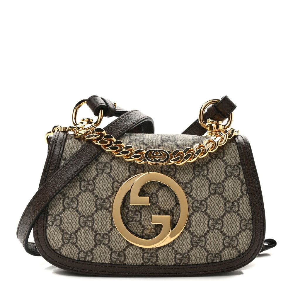 GG Supreme Monogram Textured Dollar Calfskin Mini Blondie Chain Shoulder Flap Bag Beige Ebony New Acero