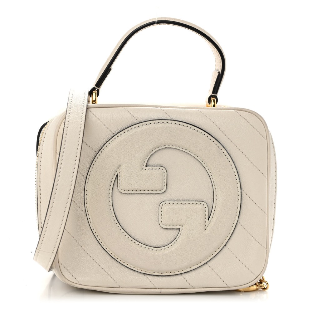 Sakai Be Green Calfskin Diagonal Stitched Blondie Top Handle Bag Mystic White