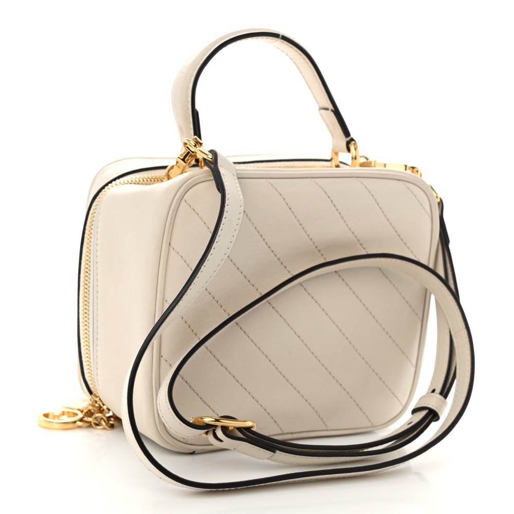 Sakai Be Green Calfskin Diagonal Stitched Blondie Top Handle Bag Mystic White