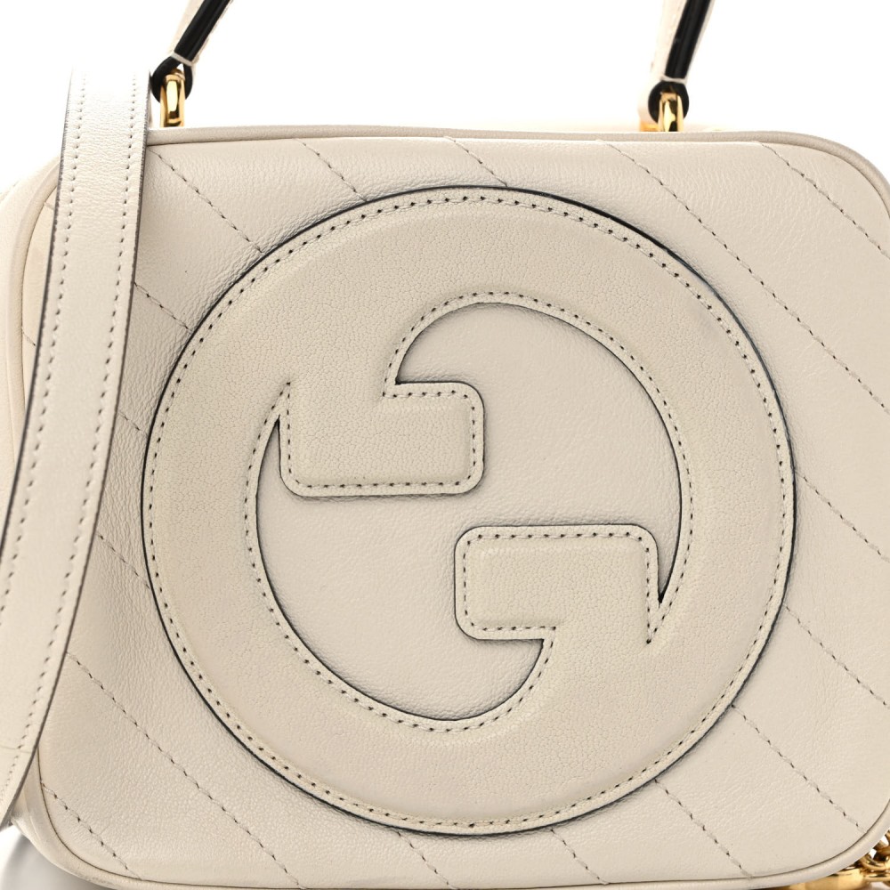 Sakai Be Green Calfskin Diagonal Stitched Blondie Top Handle Bag Mystic White