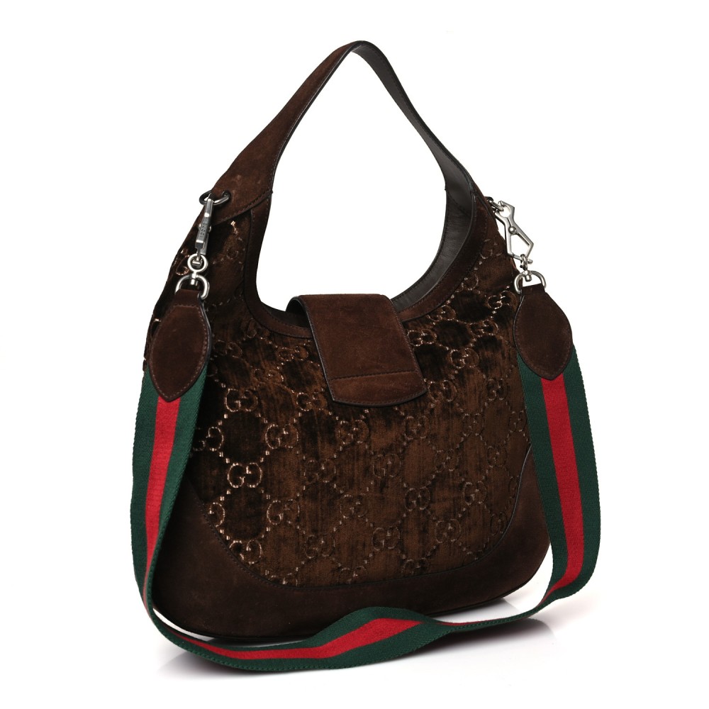 Velvet GG Monogram Web Medium Dionysus Hobo Brown