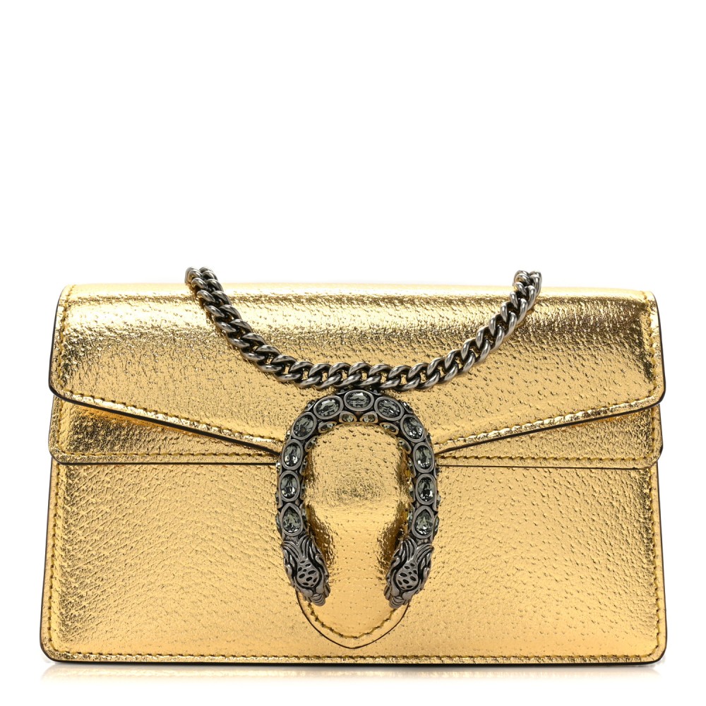 Metallic Calfskin Super Mini Dionysus Shoulder Bag Gold