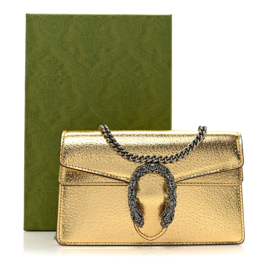 Metallic Calfskin Super Mini Dionysus Shoulder Bag Gold