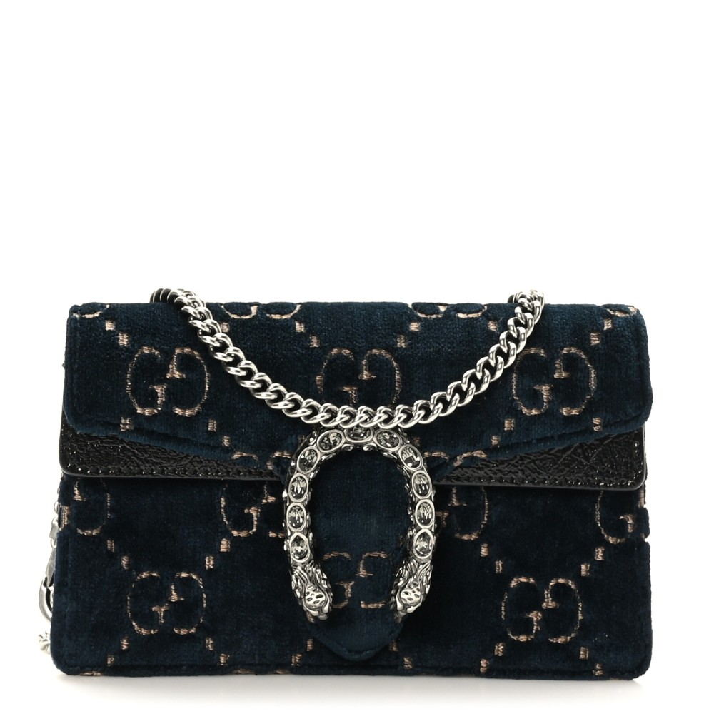 Velvet GG Monogram Super Mini Dionysus Shoulder Bag Blue Beige Black