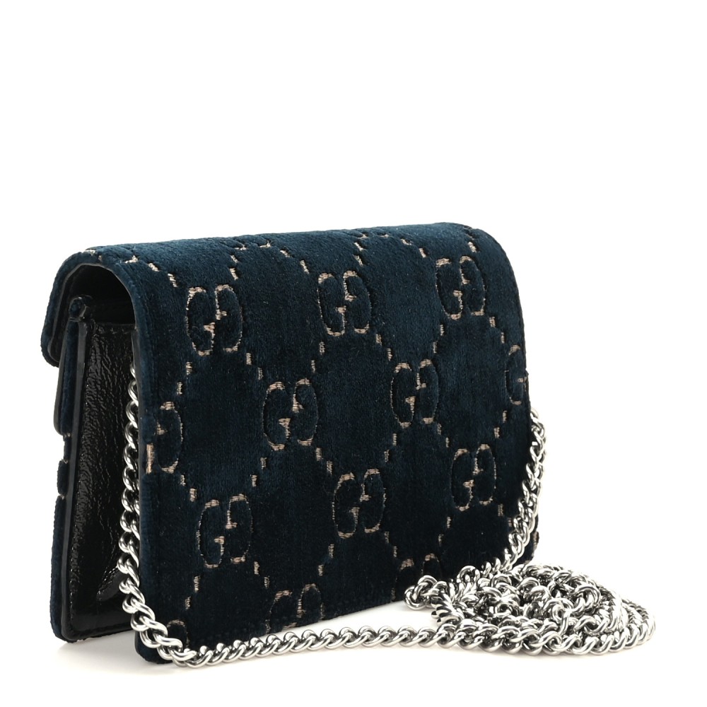 Velvet GG Monogram Super Mini Dionysus Shoulder Bag Blue Beige Black