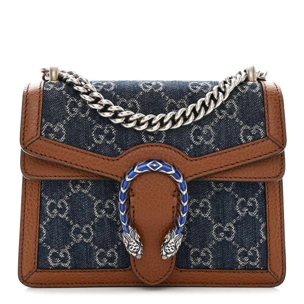 New Denim GG Monogram Dollar Calfskin Enamel Mini Dionysus Shoulder Bag Blue Tea Cuir Epilog Electric Blue