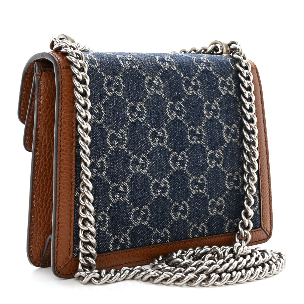 New Denim GG Monogram Dollar Calfskin Enamel Mini Dionysus Shoulder Bag Blue Tea Cuir Epilog Electric Blue