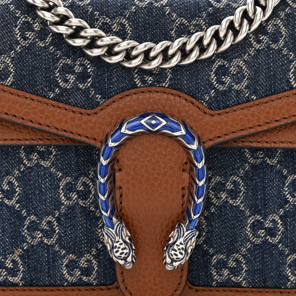 New Denim GG Monogram Dollar Calfskin Enamel Mini Dionysus Shoulder Bag Blue Tea Cuir Epilog Electric Blue