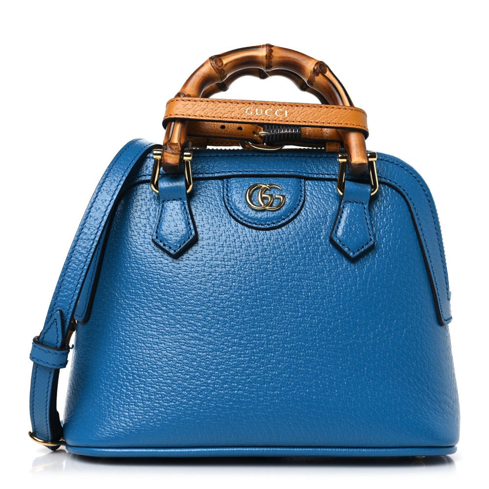 Textured Dollar Calfskin Mini Diana Dome Tote Bag Blue