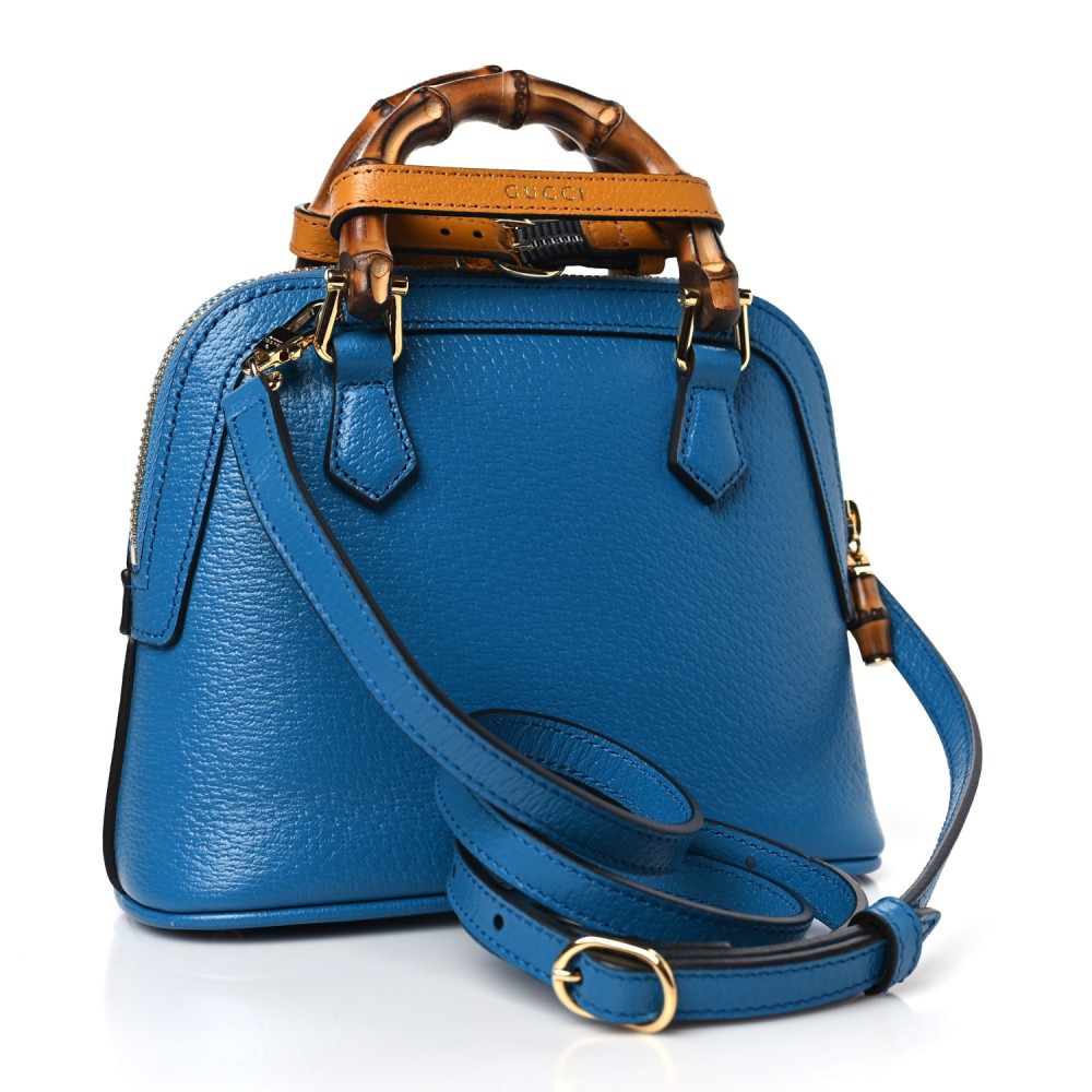 Textured Dollar Calfskin Mini Diana Dome Tote Bag Blue