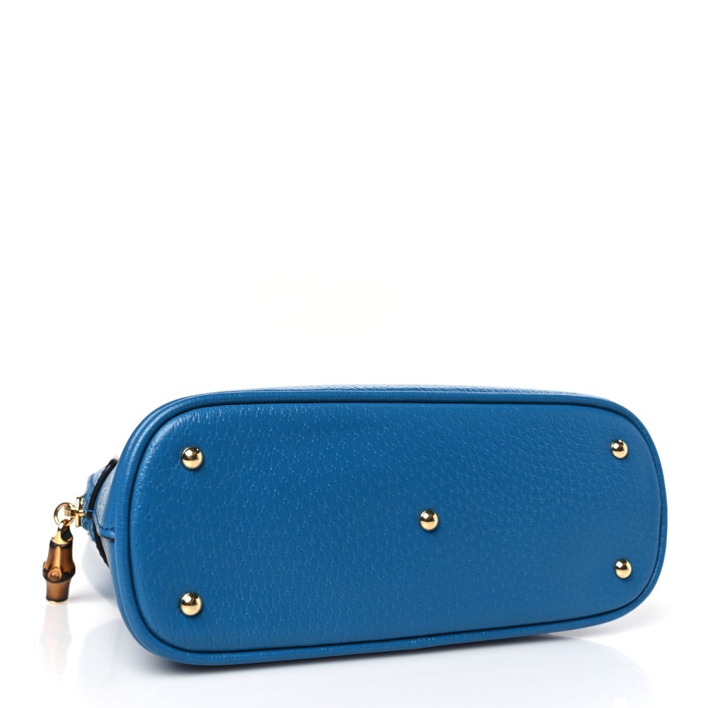 Textured Dollar Calfskin Mini Diana Dome Tote Bag Blue