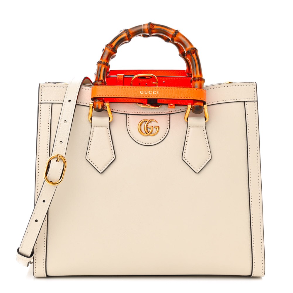 Wonka Grain Calfskin Small Diana Tote Bag Mystic White Orange Fluo