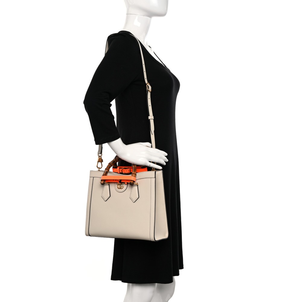 Wonka Grain Calfskin Small Diana Tote Bag Mystic White Orange Fluo